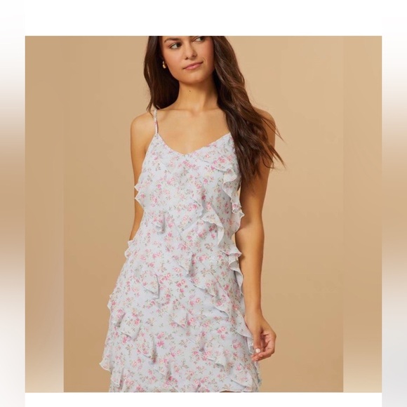 Altar'd State Tops - Altar'd State Pastel Blue Floral Ruffle Bodysuit